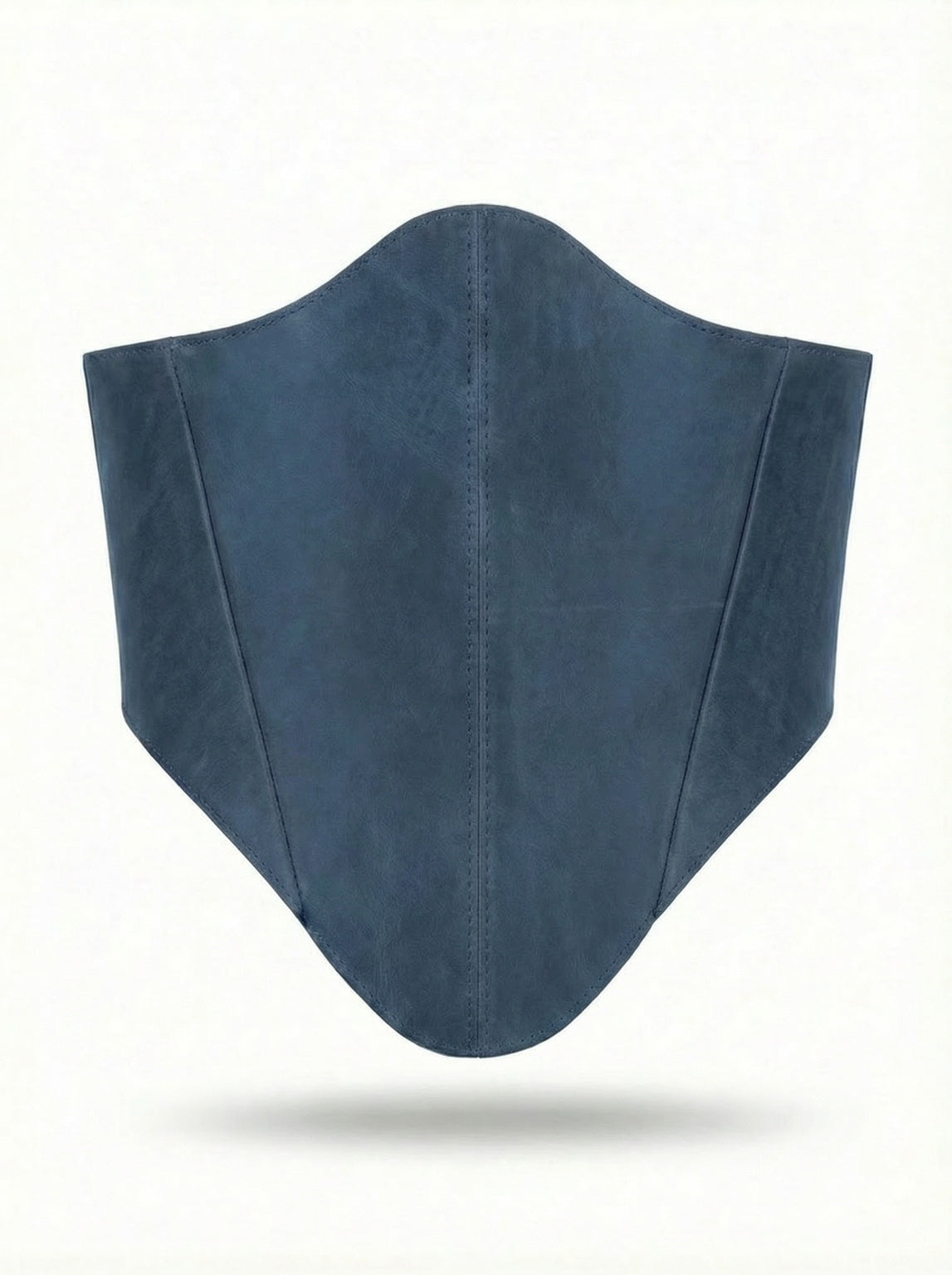 Blue long leather underbust corset belt on white background