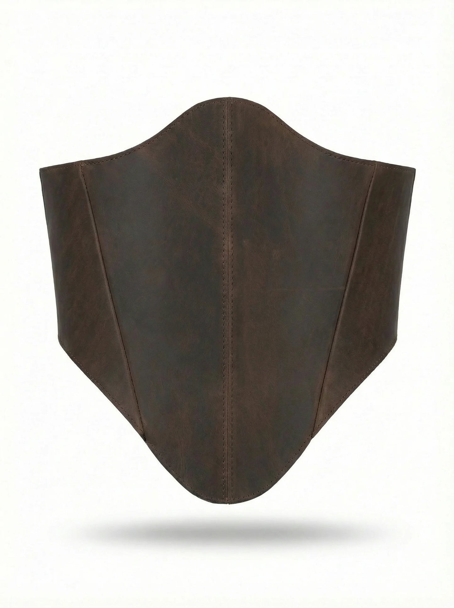 Brown long leather underbust corset belt on white background