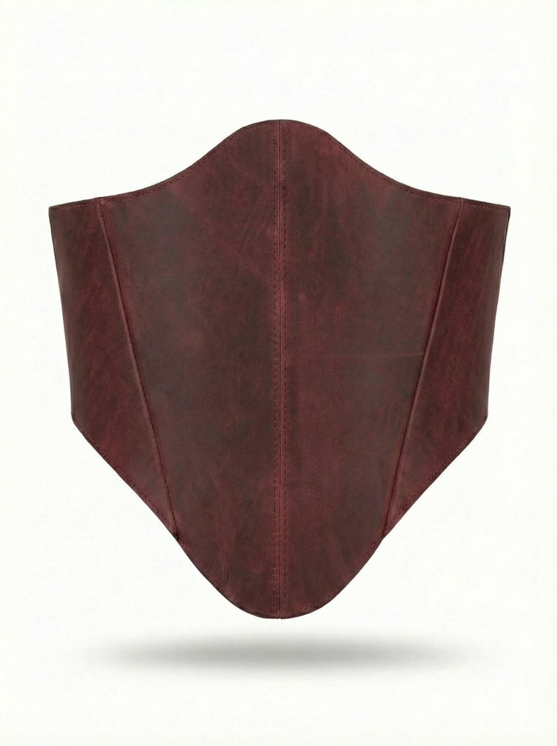 Burgundy long leather underbust corset belt on white background