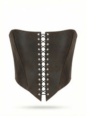 Brown Leather corset top, overbust corset for rave outfit
