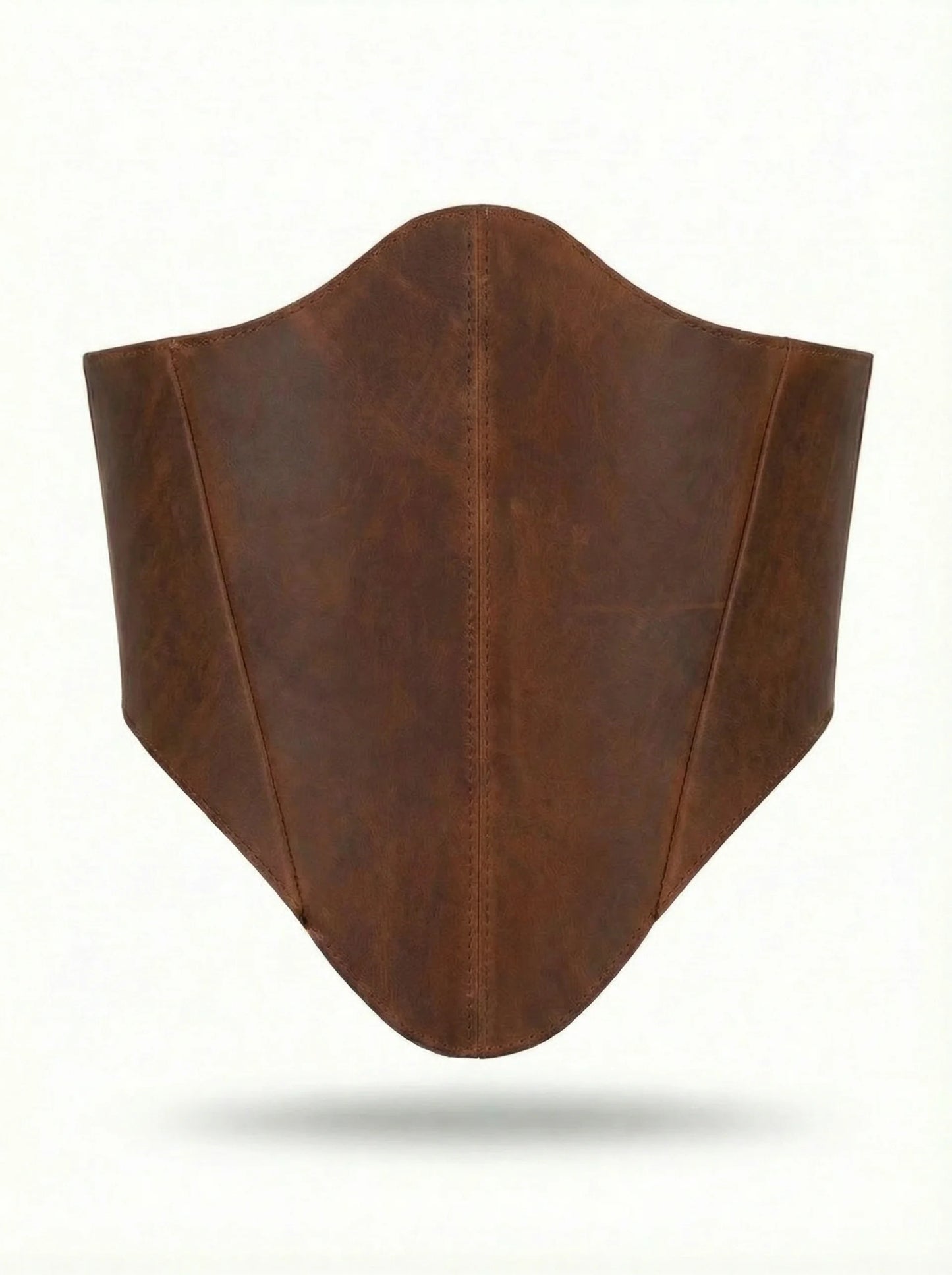 Cognac long leather underbust corset belt on white background
