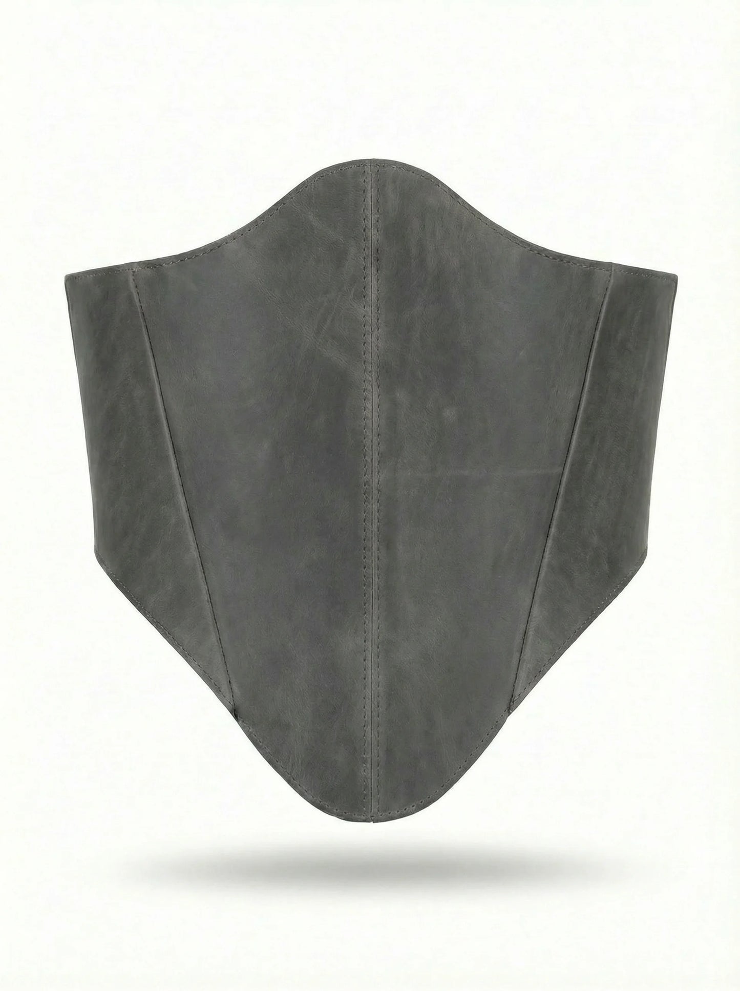 Gray long leather underbust corset belt on white background