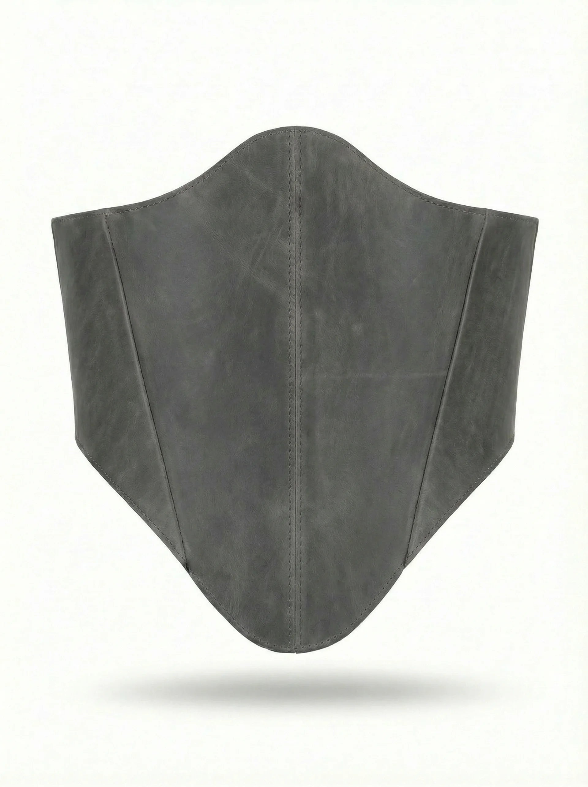 Gray long leather underbust corset belt on white background