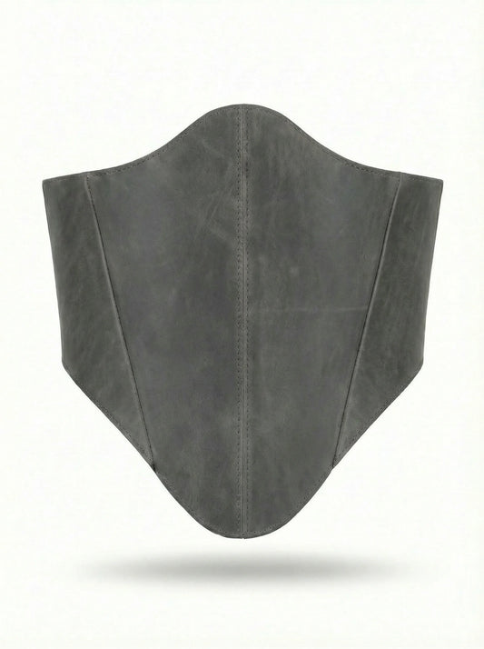 Gray long leather underbust corset belt on white background