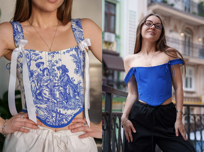Reversible Corset Top – Boned Denim & Cotton Bodice