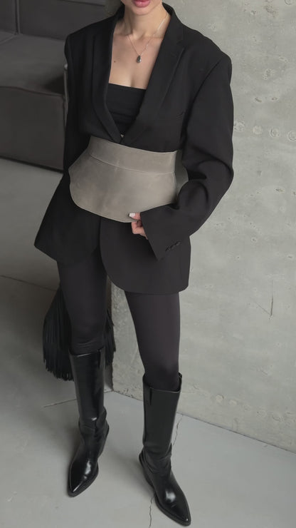 Gray Leather Peplum Waist Belt – Architectural Basque Corset