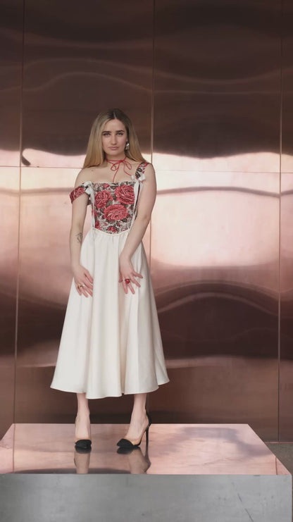 Reversible Red Flowers Renaissance Corset – Boned Jacquard Top