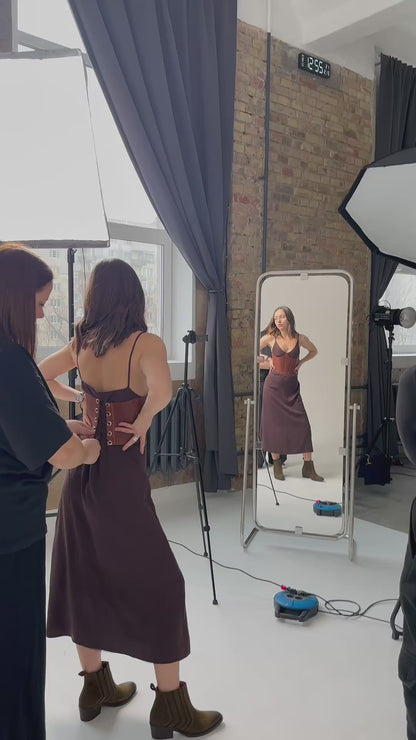 Cognac Underbust Leather Corset – Structured Waist Shaping Belt