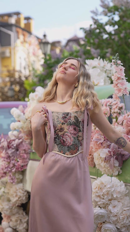 Reversible Pink Flowers Renaissance Corset – Boned Jacquard Top