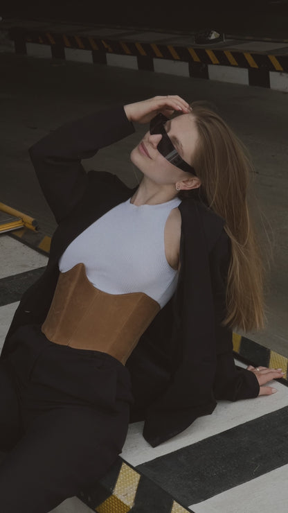 Beige Leather Underbust Corset – Festival waist belt outfit