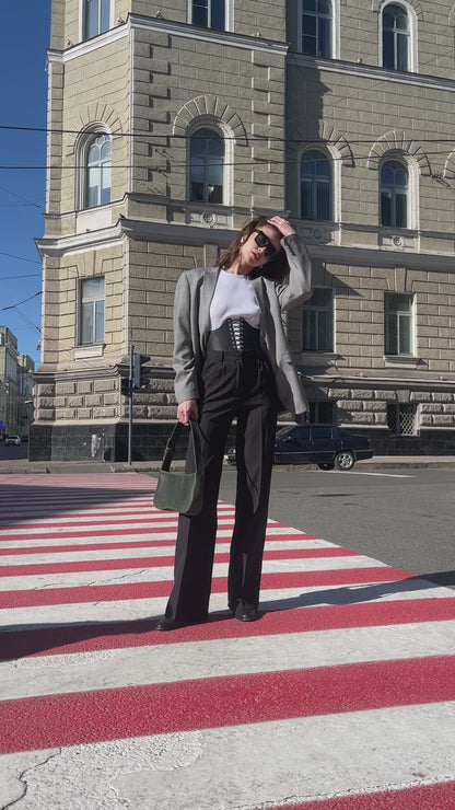 Black Leather underbust corset belt, festival waist wide corset