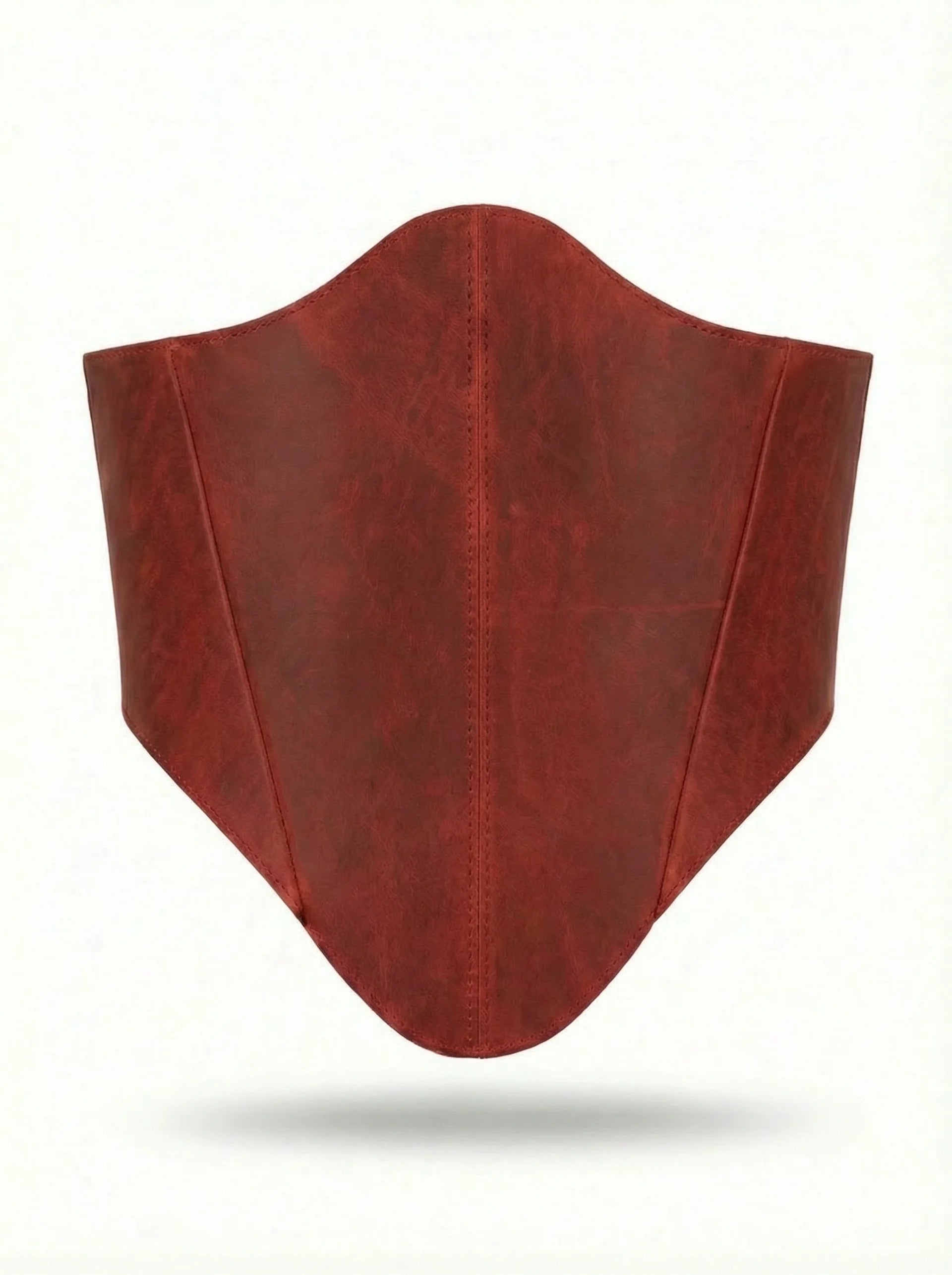 Red long leather underbust corset belt on white background